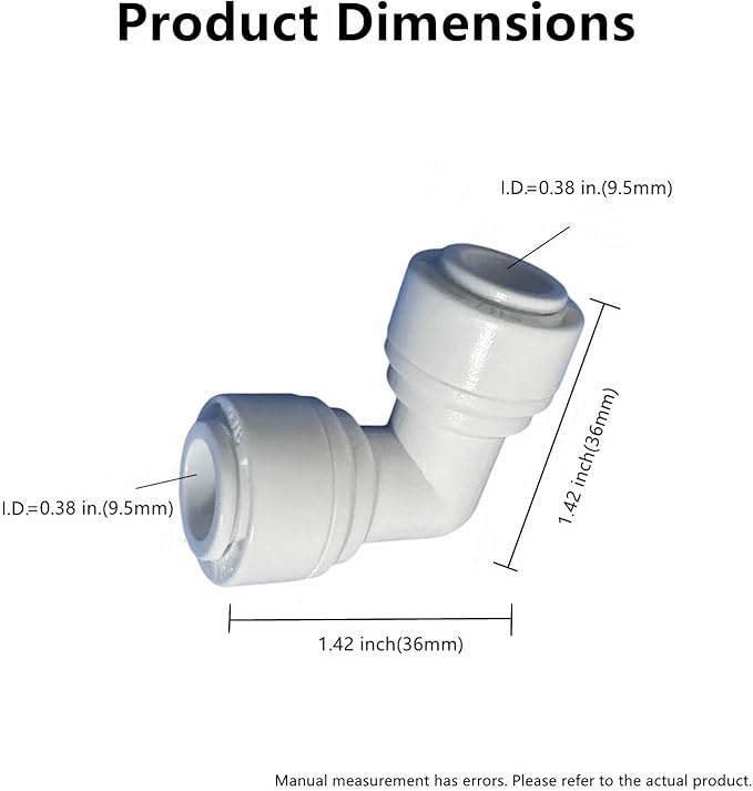 3/8 inch x3/8 inch Tube Push Union Elbow Quick Connect for RO Water Filter Fitting（ Pack of 5）