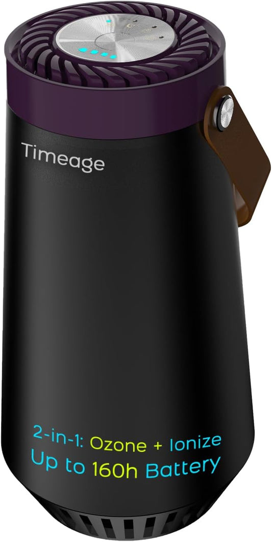 Ozone Generator for Car, 2 in 1 Odor eliminator and Air Ionizer to Remove Smoke Smell, Pet Odor, Dust Mites,PM2.5, Allergens, Portable Rechargeable Air Purifier for Home Room or Travel Purple