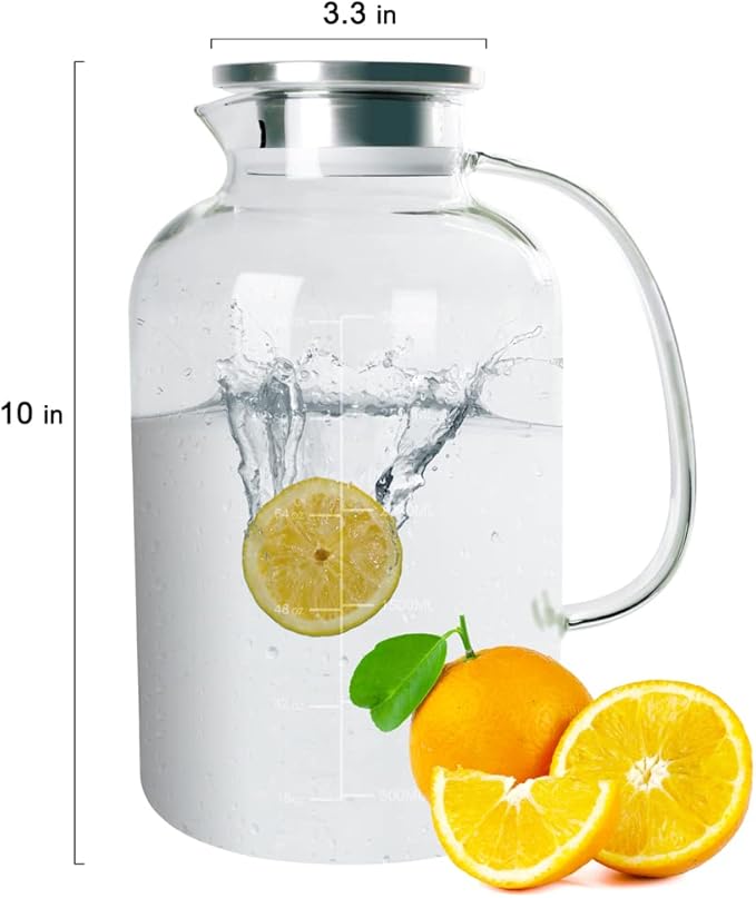Glass Pitcher with Lid, GOTEBLE 102oz Glass Pitcher with Silicone Case and Brush, Large Capacity Glass Water Tea Pitcher for Juice, Milk, Cold Or Hot Beverages, Large Family and Party