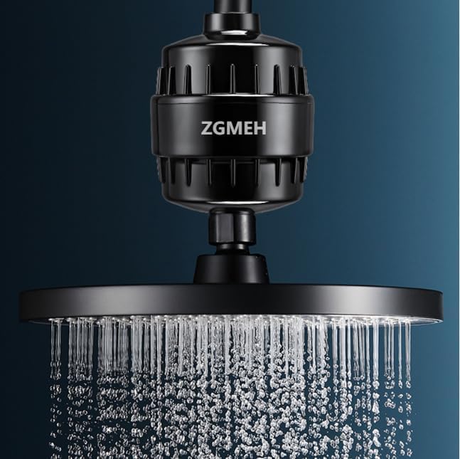 20 Stage Shower Filter - 99% REMOVAL Heavy Duty High Output Shower Head Filter for Hard Water, Chlorine, Heavy Metals Substance,Improve Skin,Hair and Nails,Chrome（Black)