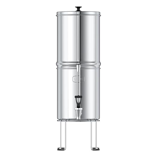 USWF Gravity Fed Water Filter System, 2.25 Gal Stainless Steel, w/ 2 Carbon Filters, Portable w/Metal Sight Glass Spigot & Stand, NSF/ANSI 372 Certified