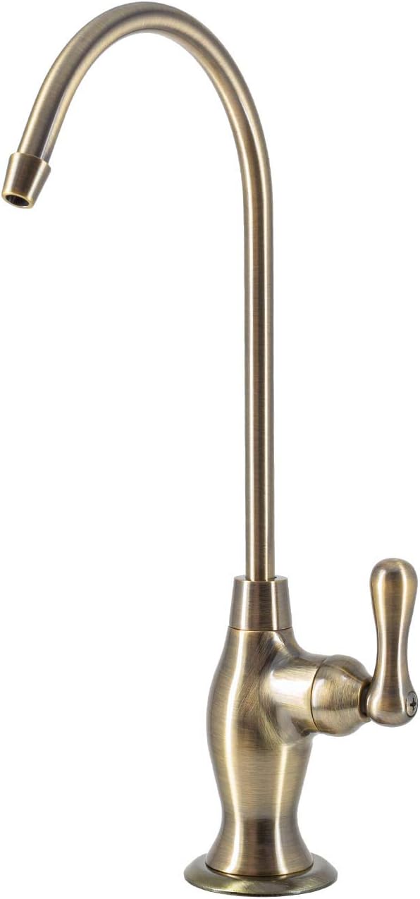 Non-airgap RO Faucet Reverse Osmosis Drinking Water Filtration System Water Dispenser Spout (Antique Brass). Vase Style with Faucet Wrench RO-FW148. NSF Certified.