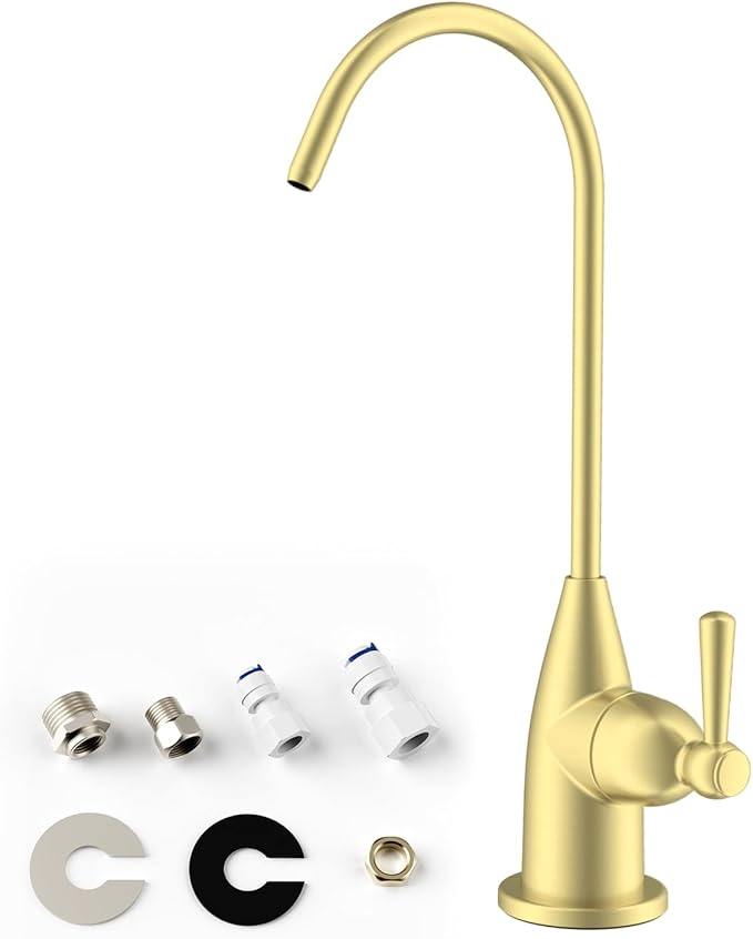 Hibbent Drinking Water Faucet for Bar and Kitchen Sink, Stainless Steel Reverse Osmosis RO Faucet for Under-Sink Filtration System, Brushed Gold Finish