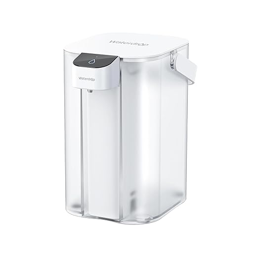 Waterdrop 98% Chloramine Reduction Electric Water Filter Pitcher, Rechargeable Water Dispenser, Instant 200-Gallon 15-Cup Countertop Purifier, NSF/ANSI 42, Reduce Lead, PFAS, White, with 1 Filter