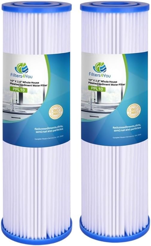 CFS – 2 Pack Pleated Water Filter Cartridges Compatible with 0.35 Sub-micron Post-Filter for Whole House Water Filter System Models – Removes Bad Taste – Replacement Filter Cartridge – 0.35 Micron
