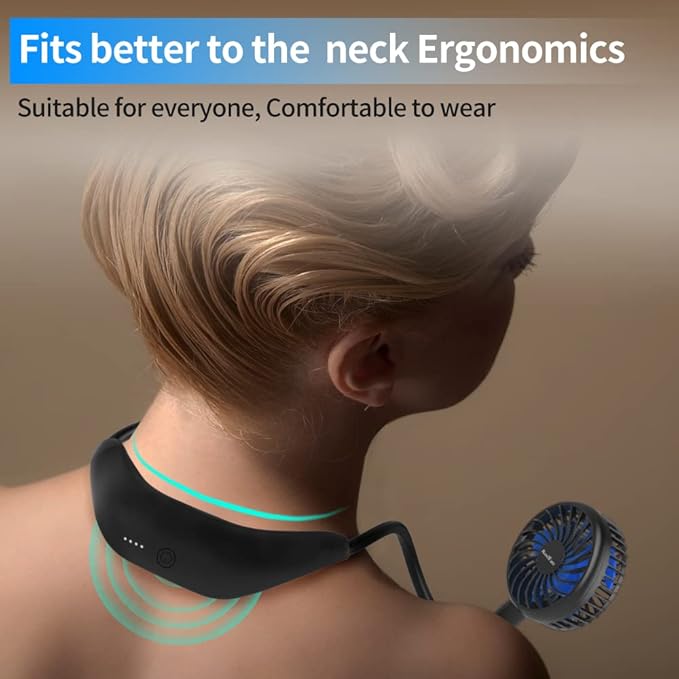 HandFan 5000mAh Portable Neck Fan, Necklace Fan Battery Operated Max 26hrs working, Wearable Fan Rechargeable 6 Speeds, Hands-Free Fan 360° Adjustable for Outdoor Activities Travel Office Home (Black)