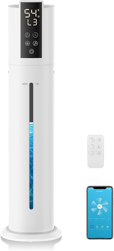 9L/2.38Gal Smart Humidifiers For Large Room,30dB Quiet Whole House Humidifier,Cover Up To 600ft² App/Remote Control,Humidifier For Bedroom,Humidifiers With Essential Oil Diffuser,12 H Timer,White