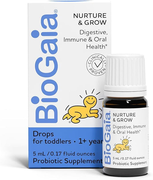 BioGaia Nurture & Grow for Toddlers | Ages 1+ | Liquid Probiotic | Allergen-Free | Triple-Benefit Probiotic for Kids | Digestive Health, Immune Support & Oral Health Protection | 25-Day Supply