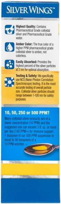 Natural Path Silver Wings Colloidal Silver 500PPM, Amber Brown Liquid Immune Support, 1 Fl Oz (Pack of 1)