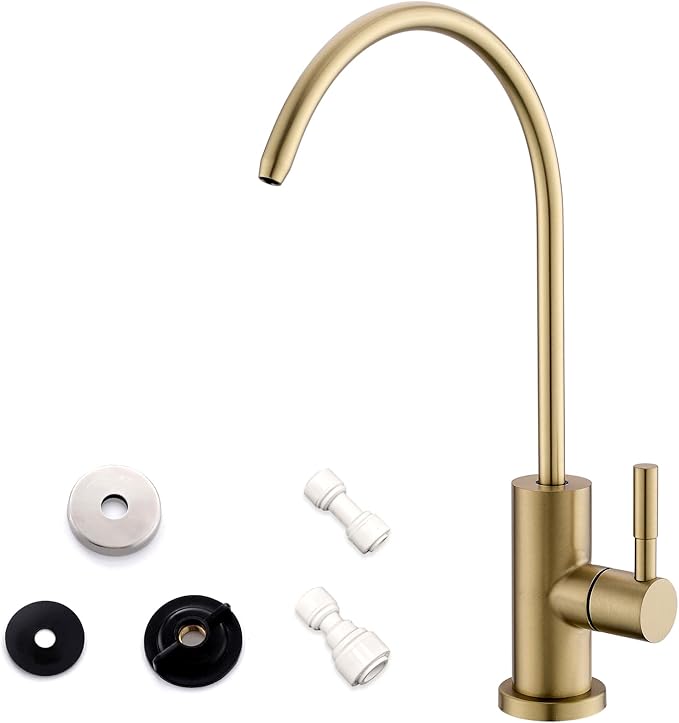 WEWE Drinking Water Faucet for Kitchen Sink, Gold Kitchen Water Filter Faucet Stainless Steel for Reverse Osmosis or Water Filtration System Beverage Non-Air Gap RO Faucet Gold Finish