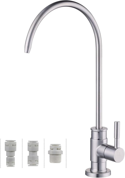 Drinking Water Faucet Brushed Nickel, Wellup Reverse Osmosis Faucets for Non Air Gap RO Water Filtration System, Leadless Stainless Steel Kitchen Water Filter RO Faucet for Kitchen Bar Sink