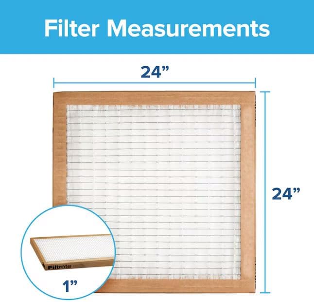 Filtrete 24x24x1 Air Filter, 3M MERV 5 HVAC AC Furnace Filter Replacement, 6-Pack (Actual Size 23.81x23.81x0.88 in)