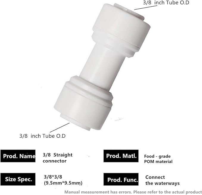 Food-Grade Quick Connector Push-In Tube Fitting 3/8 inch Tube OD to 3/8 inch Tube OD push fit straight quick connect for RO water system (10pack)