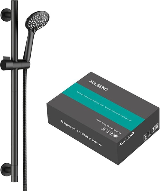Shower Slide Bar Handheld Shower Head with Hose, 5-Function Hand Shower with Wall Mount，shower slide bar,adjustable height shower head (A-round, Matte Black)