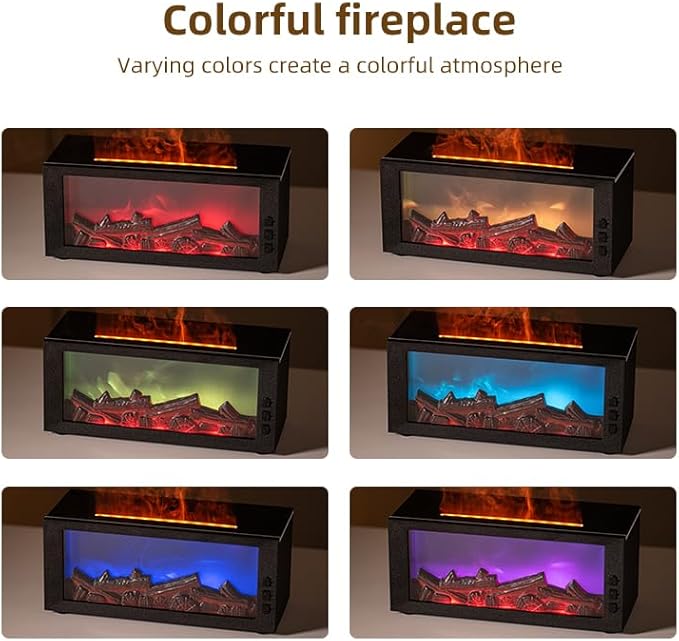 Fireplace Flame Diffuser & Humidifier – Ultrasonic Essential Oil Mist Maker with Remote, 7-Color LED Light, Bonfire Atmosphere for Home, Bedroom, Office (Black)