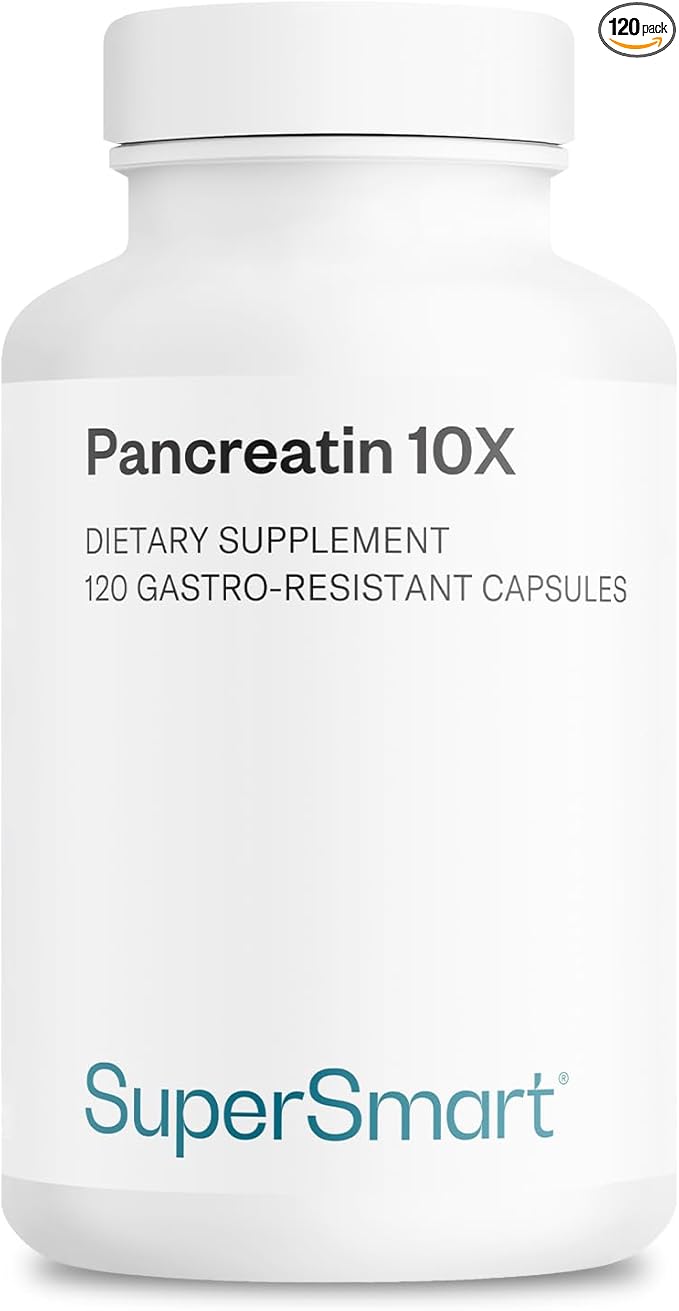 Supersmart - Pancreatin 10X 4000 per Day (Extra Strength) - Digestive Enzymes Supplement - with Protease, Lipase, Amylase, Trypsin - Healthy Digestion Support | Non-GMO & Gluten Free - 120 DR Capsules