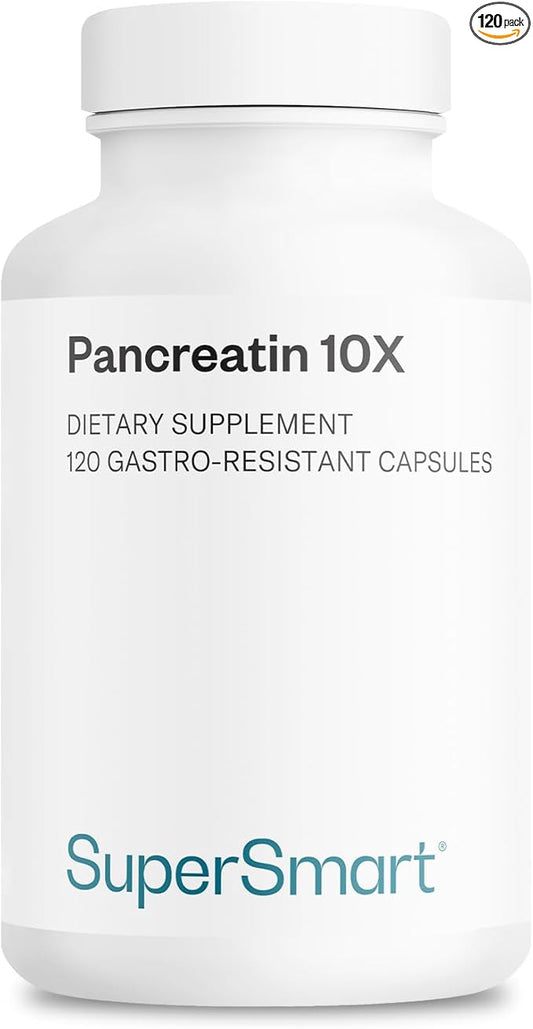 Supersmart - Pancreatin 10X 4000 per Day (Extra Strength) - Digestive Enzymes Supplement - with Protease, Lipase, Amylase, Trypsin - Healthy Digestion Support | Non-GMO & Gluten Free - 120 DR Capsules