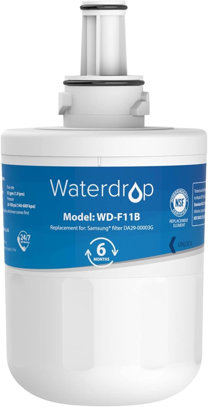 Waterdrop Replacement for Samsung® DA29-00003G, DA29-00003B, DA29-00003A, Aqua-Pure Plus, HAFCU1, RFG237AARS, FMS-1, RS22HDHPNSR, RSG257AARS, WSS-1 Refrigerator Water Filter, 1 Filter