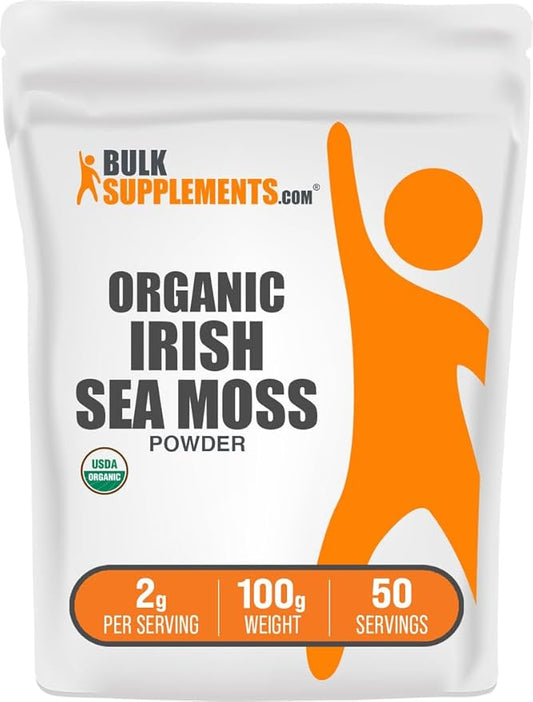 BulkSupplements.com Organic Irish Sea Moss Powder - Sea Moss Supplement, Superfood Supplement - Vegan & Gluten Free, 2g per Serving, 100g (3.5 oz) (Pack of 1)