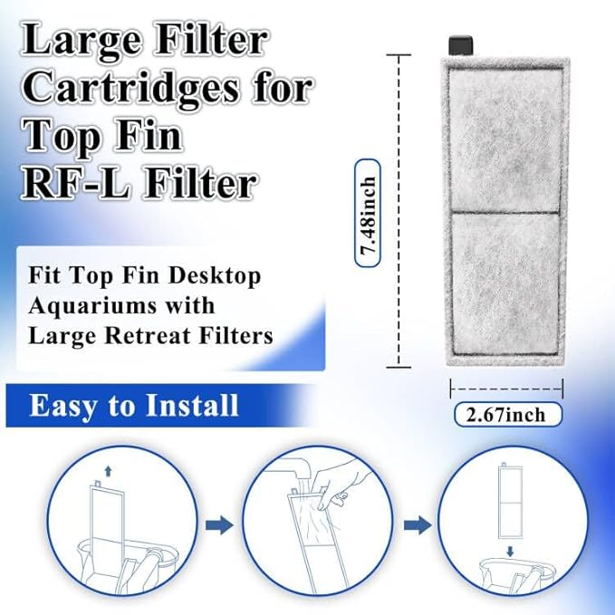 12 Pack Large Filter Cartridge for Top Fin RF-L Filter, Aqurium Filter Cartridge Refill for Top Fin Desktop Aquariums with Large Retreat Filter