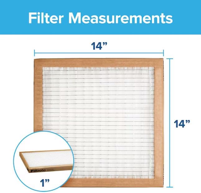 Filtrete 14x14x1 Air Filter, 3M MERV 5 HVAC AC Furnace Filter Replacement, 6-Pack (Actual Size 13.81x13.81x0.88 in)