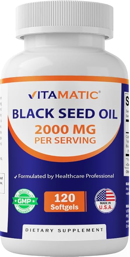 Vitamatic Black Seed Oil Capsules - 2000 mg per Serving - 120 Softgels - Cold Pressed - Contains Min 0.95% Thymoquinone - Supports Healthy Immune Response - Made in The USA
