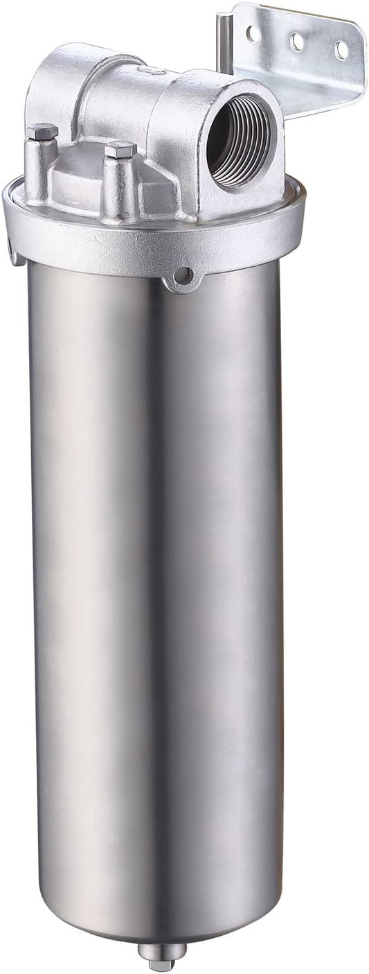 Amwater NSF/ANSI 42 Certification Stainless Steel Filter Housing for 10" Filter Cartridge, 3/4NPT Water Filter Housing for Whole House Water Purification of Stainless Steel 304