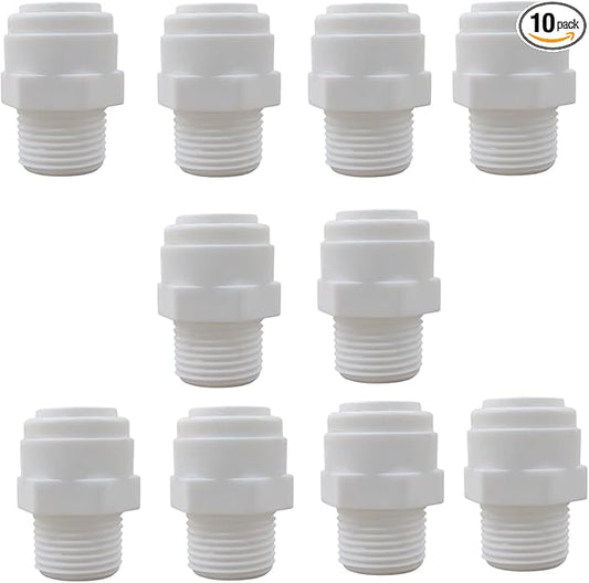 10 Pack 3/8" Push to Connect Fitting - 3/8" OD Tube x 3/8" Male Thread Straight Connector for Reverse Osmosis Systems, Water Filters & Plumbing (white)