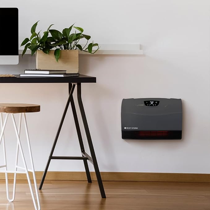 Heat Storm Phoenix HS-1500-PHX, Infrared Space Heater with Attachable Feet, Remote Control, Energy Efficient-750-1500 Watts, Gray Floor or Wall