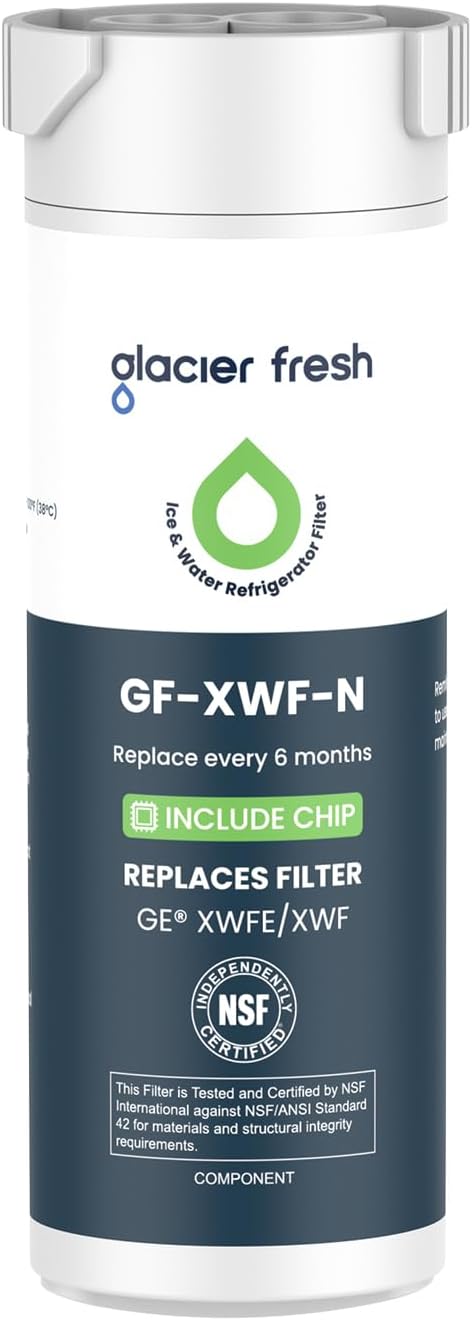 GLACIER FRESH Water Filter Compatible with XWFE (Built-in CHIP), Replacement for GE XWFE, XWF Refrigerator Water Filter NSF/ANSI 42 Certification Pack of 1
