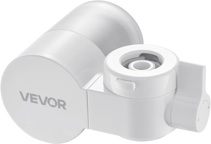 VEVOR Faucet Mount Water Filter, Horizontal Water Purifier for Sink Tap, NSF Certified Carbon Fiber Filter, Removes Chlorine Lead with 3 Filters, Fits Most Kitchen or Bathroom Faucets, White