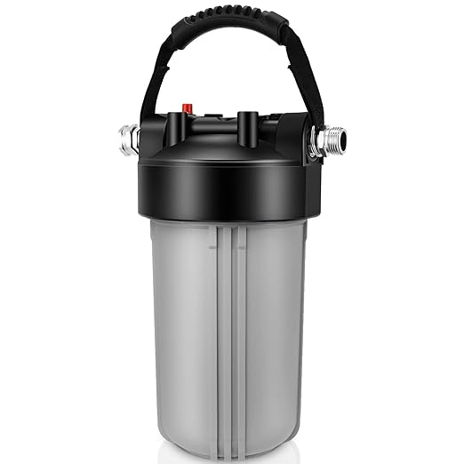 RV Water Filter System, Clog-Resistant Inline Water Filter with Brass Threads, 5-Stage Filtration in One NSF-Certified 4.5x10 Inches ACF Cartridge, Max 90 PSI Pressure Resistance