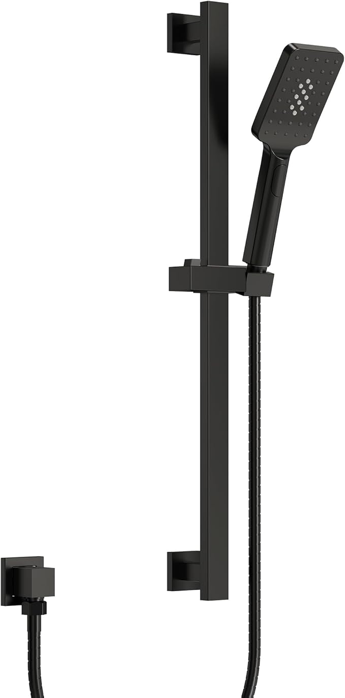 EVESTEIN Adjustable Hand Held Shower with Slide Bar, 3-Function Handshower Head with Hose, Matte Black