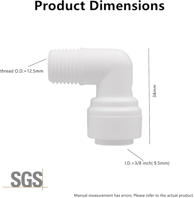 10 PCS 1/4" Male x 3/8" OD Push to Connect Tube Fitting - Quick Connect for Water Purifiers, Drinks Dispenser & Filtration Systems (Elbow Type)