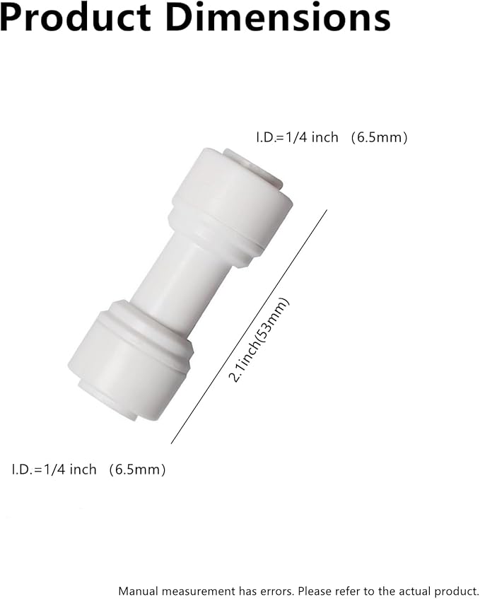 20 pcs 1/4" OD to 1/4" OD push fit straight union quick connector for RO water system push to connect tube