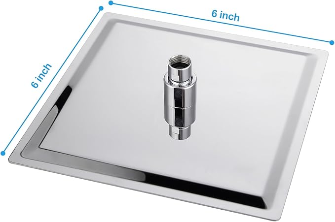 Lordear Rainfall Shower Head 6 Inch Solid Square Ultra Thin 304 Stainless Steel Polish Chrome Rain Setting Shower Heads,Waterfall Full Body Coverage with Silicone Nozzles