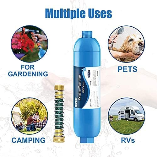 4 Packs of RV Inline/Marine Water Filter With Flexible Hose Protector, NSF Certified, Dedicated for Gardening, RVs, Campers, Trailer, Compatible with 40043 KDF Filter