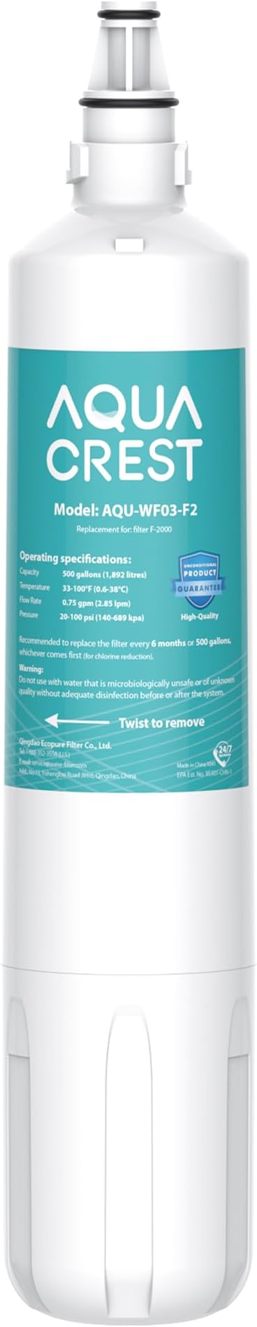 AQUA CREST F-2000, F-1000 Filter, Replacement for Sub-Zero 4204490, 4290510, Compatible with InSinkErator® F2000s, F-3000S, AquaPure AP Easy C-Complete, Sub Zero Water Filter Replacement, NSF/ANSI 42