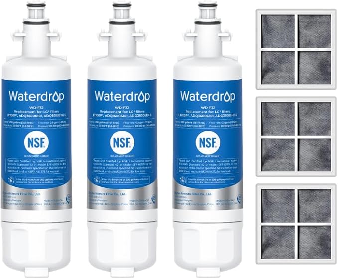 Waterdrop ADQ36006101 Replacement for LG® LT700P® Refrigerator Water Filter, Kenmore® 9690, 469690, ADQ36006102, LFXS30766S, RFC1200A, FML-3 and LT120F® Fresh Air Filter, 3 Combo