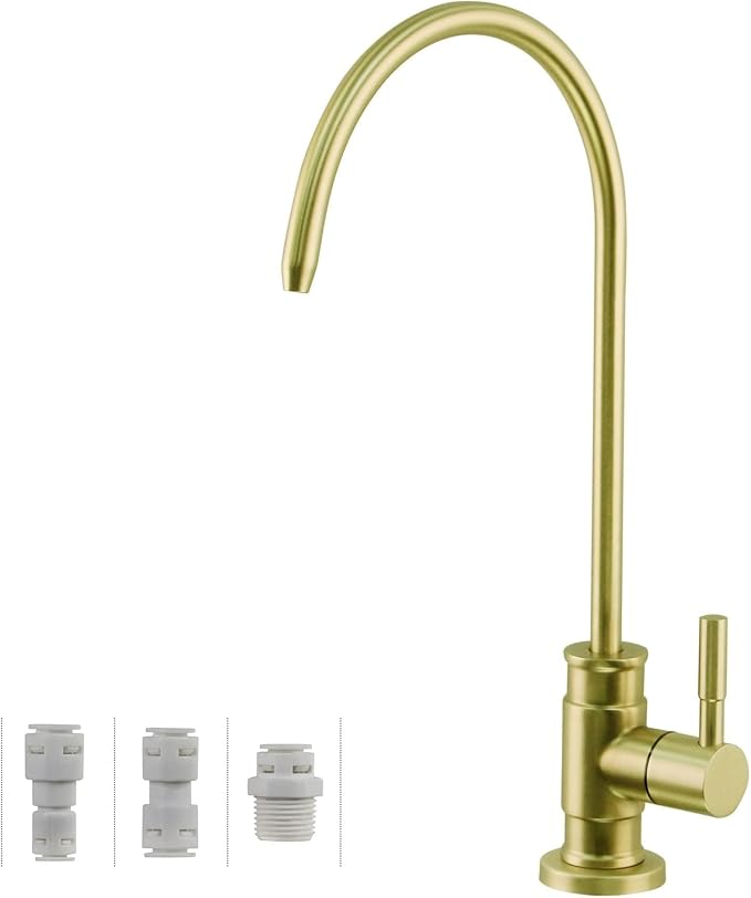 Drinking Water Faucet Brushed Gold, Wellup Reverse Osmosis Faucet for Non Air Gap RO Water Filtration System, Leadless Stainless Steel Kitchen Water Filter RO Faucets for Kitchen Bar Sink