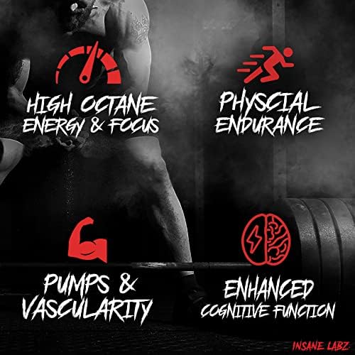 Insane Labz Psychotic, High Stimulant Pre Workout Powder, Extreme Lasting Energy, Focus and Endurance with Beta Alanine, Creatine Monohydrate DMAE, 35 Srvgs (Gummy Candy)