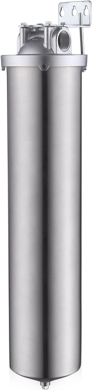 Amwater NSF/ANSI 42 Certi Stainless Steel Jumbo Size Filter Housing for 10"/ 20" Filter Cartridge, 1" NPT Water Filter Housing for Whole House Water Purification of Stainless Steel 304 (20" C Housing)