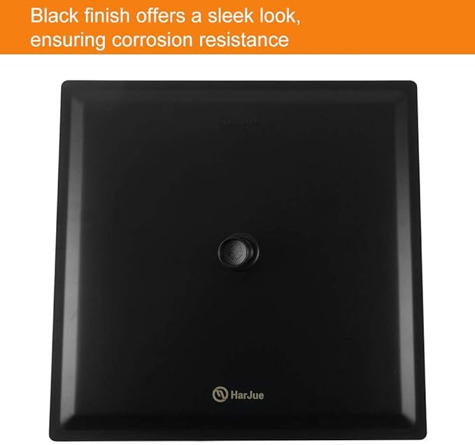 HarJue Shower Head with Extension Arm, High Pressure Square with ShowerArm, Stainless Steel Rainfall -Waterfall Full Body Coverage (12'' Shower with 16'' Arm, Matte Black)