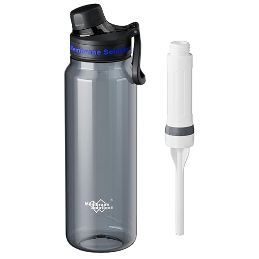 Membrane Solutions C3 Filtered Water Bottle, 36oz BPA-Free Bottle with Replaceable ACFX2 Filter Cartridge, Portable Water Filter, Travel, Hiking & Camping for Drinking Water Anywhere(Grey)