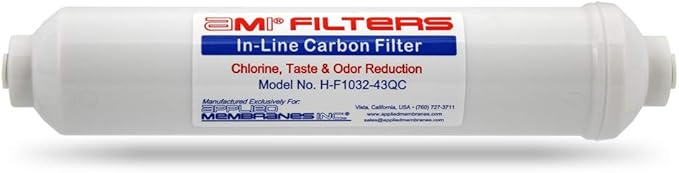 Inline Carbon Water Filter | 10" Length | 1/4" Quick Connect In/Out (1/4" QC) | For Chlorine Taste & Odor or Post Filter for Home RO | RO Stage 5 Polishing Filter