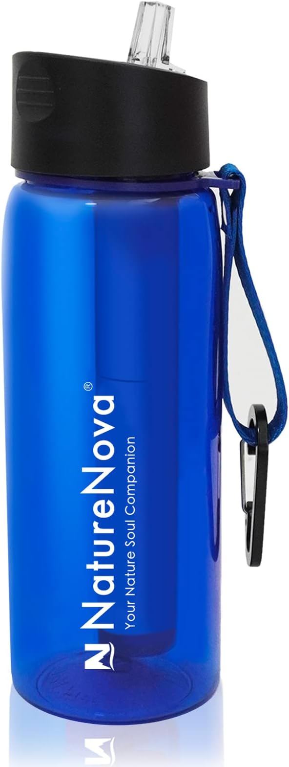 Water Filter Bottle with 4-Stage Integrated Filter Straw BPA Free for Camping, Hiking, Backpacking, Emergency and Travel, Black 650ml