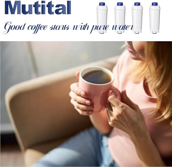 Coffee Machine Fitler, Delonghi Filter Replacement for DeLonghi DLSC002, Delonghi Magnifica Evo, Dinamica Plus, ESAM, ETAM, BCO, EC. Activated Carbon Water Filter Cartridges Softener (4 Pcs)