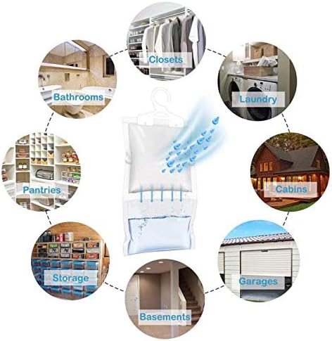 ZSZMFH 6 Pack Moisture Absorber & Max Odor Eliminator Hanging Bag, Charcoal Smell Remove Damp Musty Smell,Hanging Closet Dehumidifier Bags with 25g of Activated Charcoal (220g/pack)…