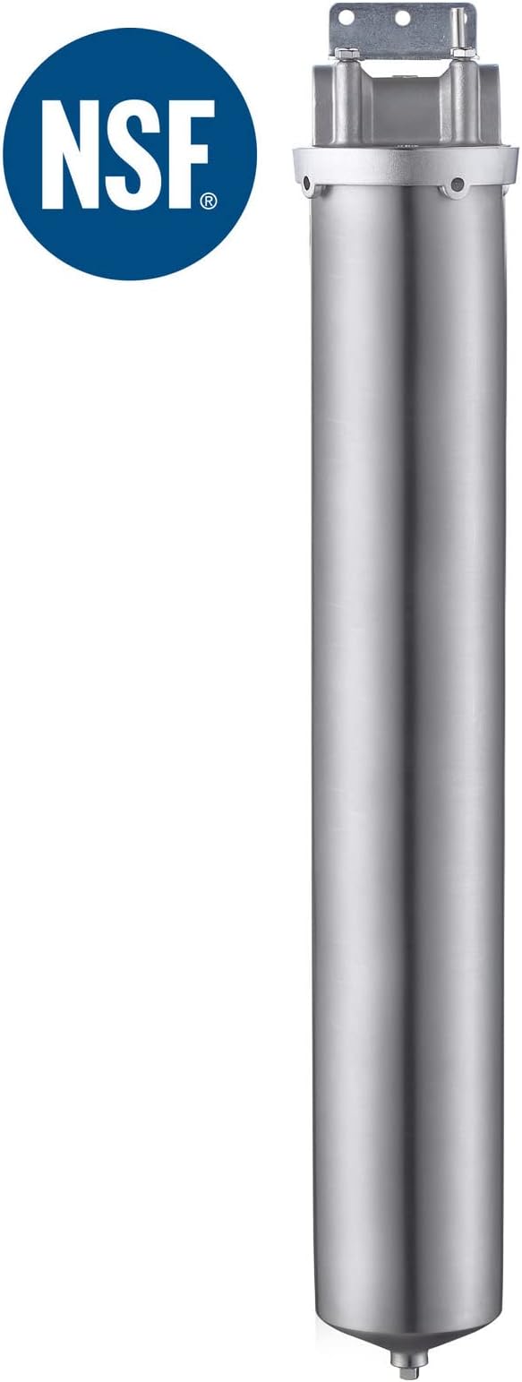 Amwater NSF/ANSI 42 Certification Stainless Steel Filter Housing for 10"/ 20" Filter Cartridge, 3/4" NPT Water Filter Housing for Whole House Water Purification of Stainless Steel 304 (20" C Housing)