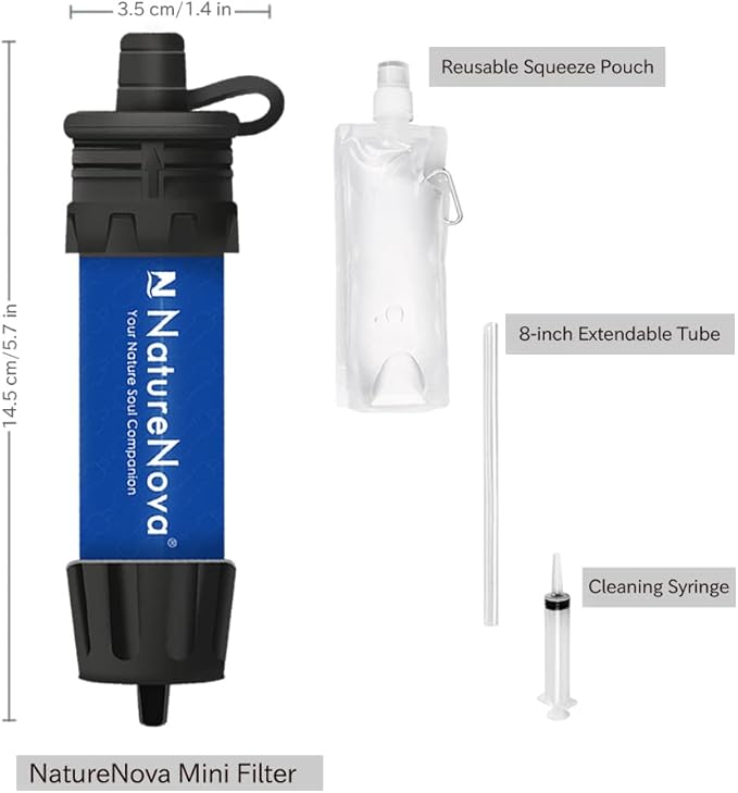 Mini Water Filter NatureNova Portable Emergency Water Filtration System Hiking Camping Straw Survival Gear Emergency Preparedness